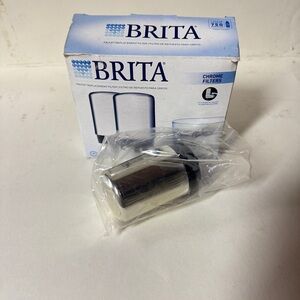 BRITA Chrome Faucet Filter Cartridge in Silver and White Packaging